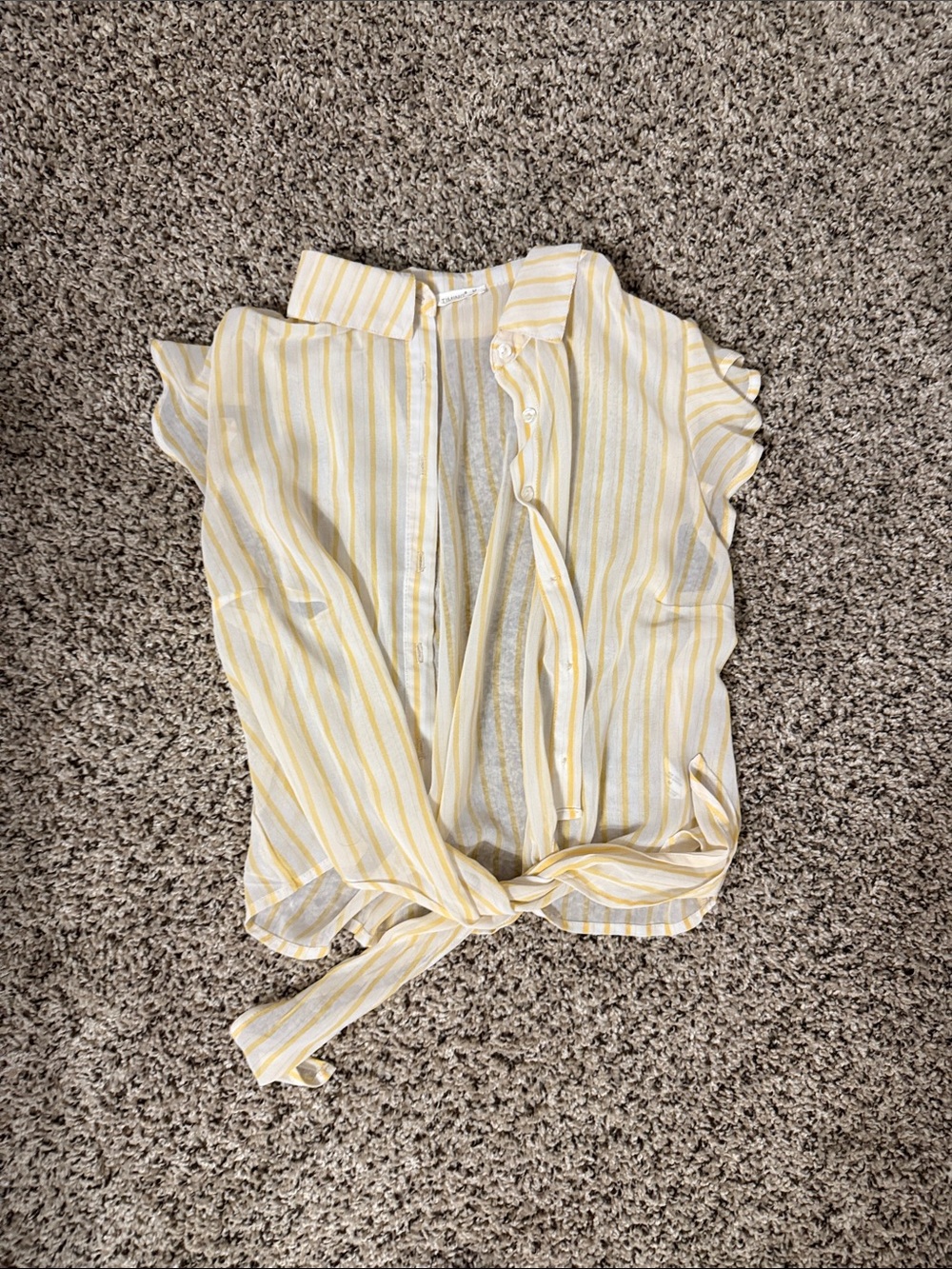 Timing Yellow and White Striped Tie-Front Button Shirt